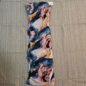 EMORY PARK Strapless Mesh Ruched Midi Bodycon Dress Marble Print NWT